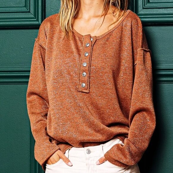 BiBi Mink Lurex Stitched Button Detail Top - Picture 1 of 16